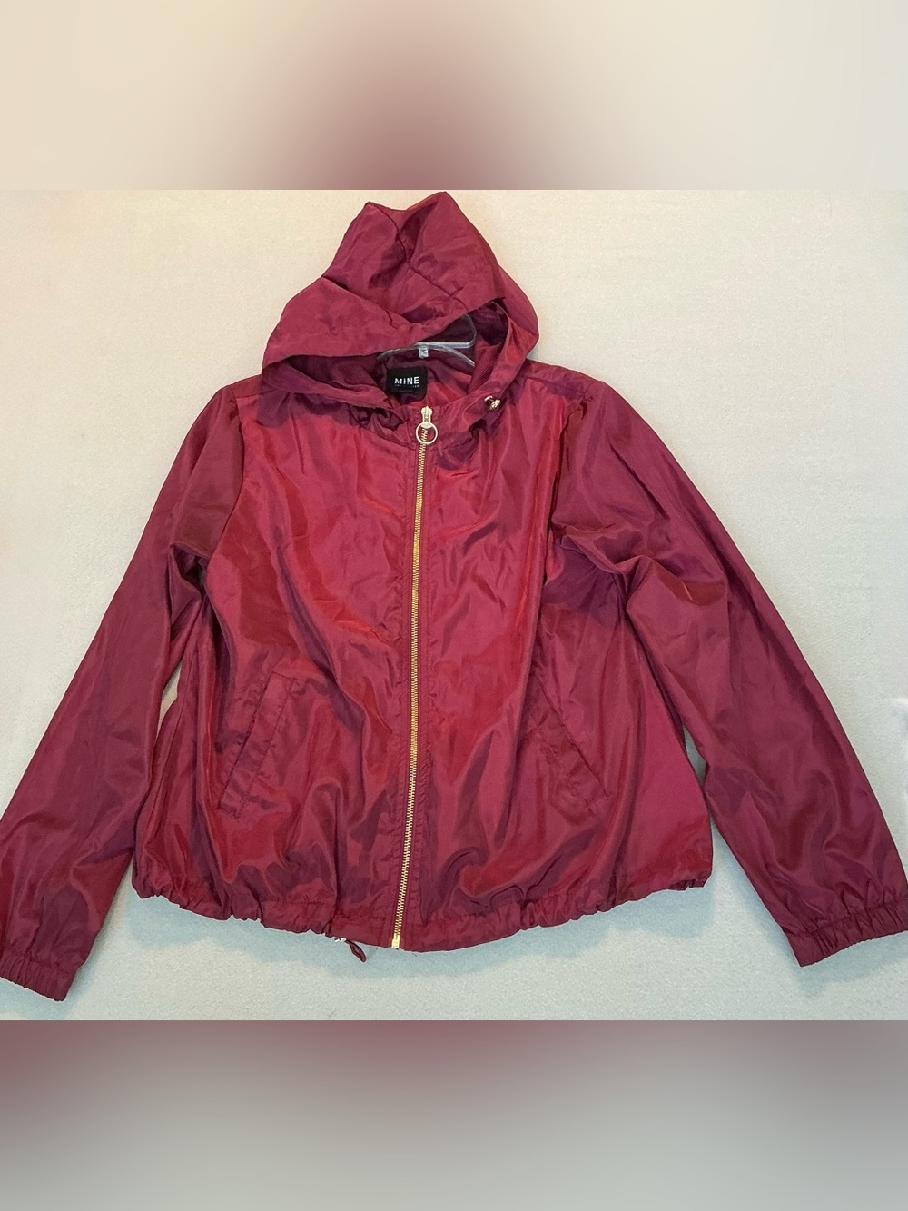 MINE Los Angeles Lightweight Hooded Rain WindJacket Magenta Pink Gold Hardware M